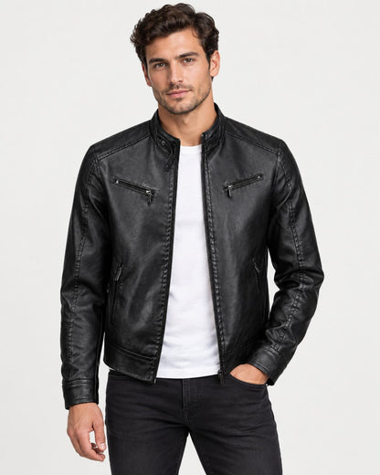 Harrison – Stand-Collar PU Leather Jacket