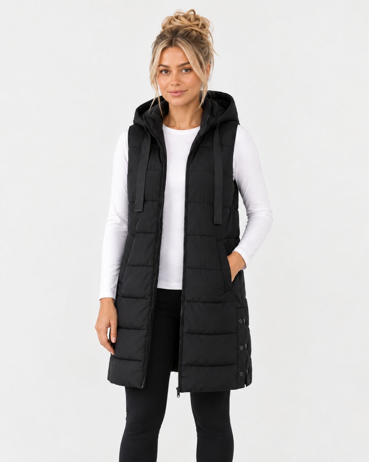 Elara – Longline Hooded Puffer Gilet