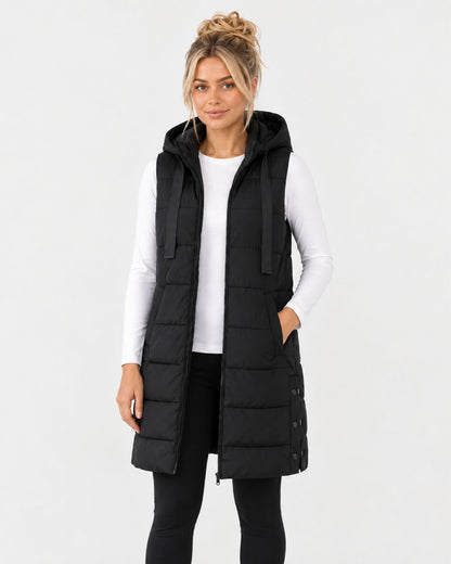 Elara – Longline Hooded Puffer Gilet