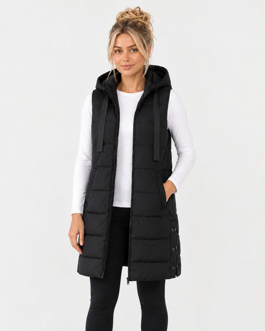 Elara – Longline Hooded Puffer Gilet