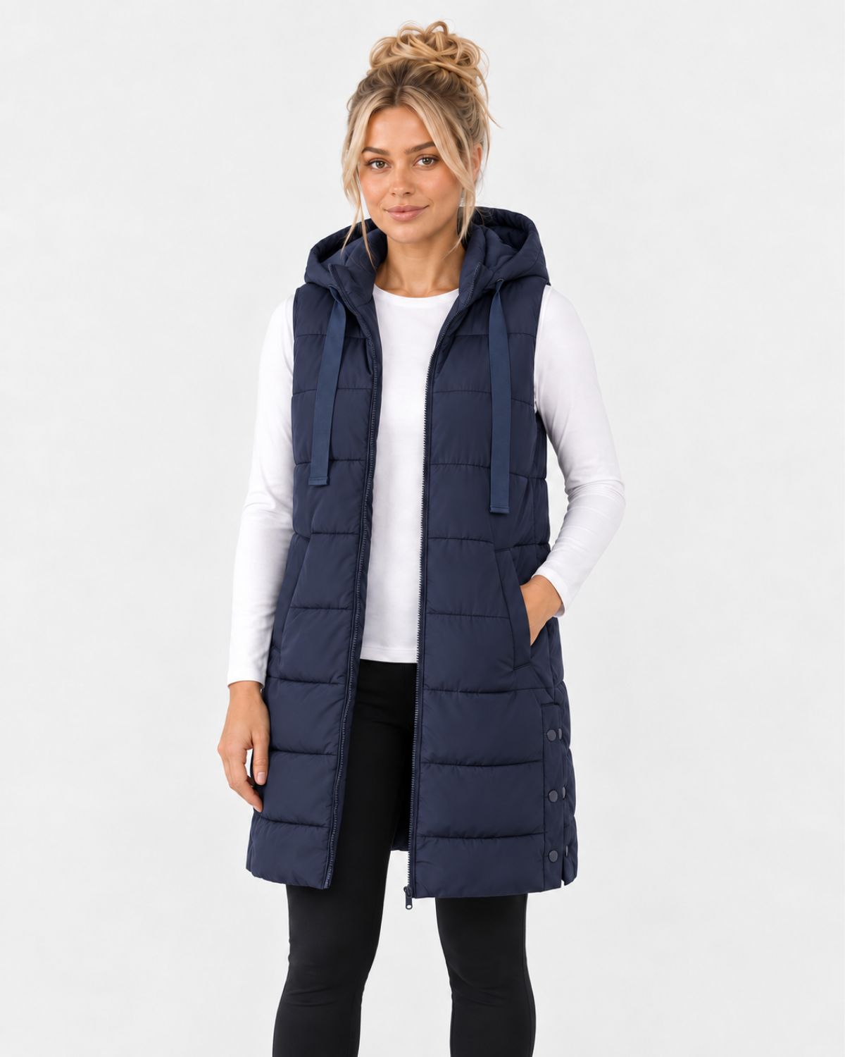 Elara – Longline Hooded Puffer Gilet