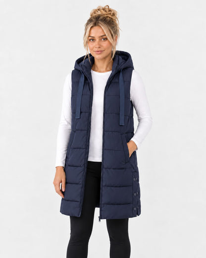 Elara – Longline Hooded Puffer Gilet