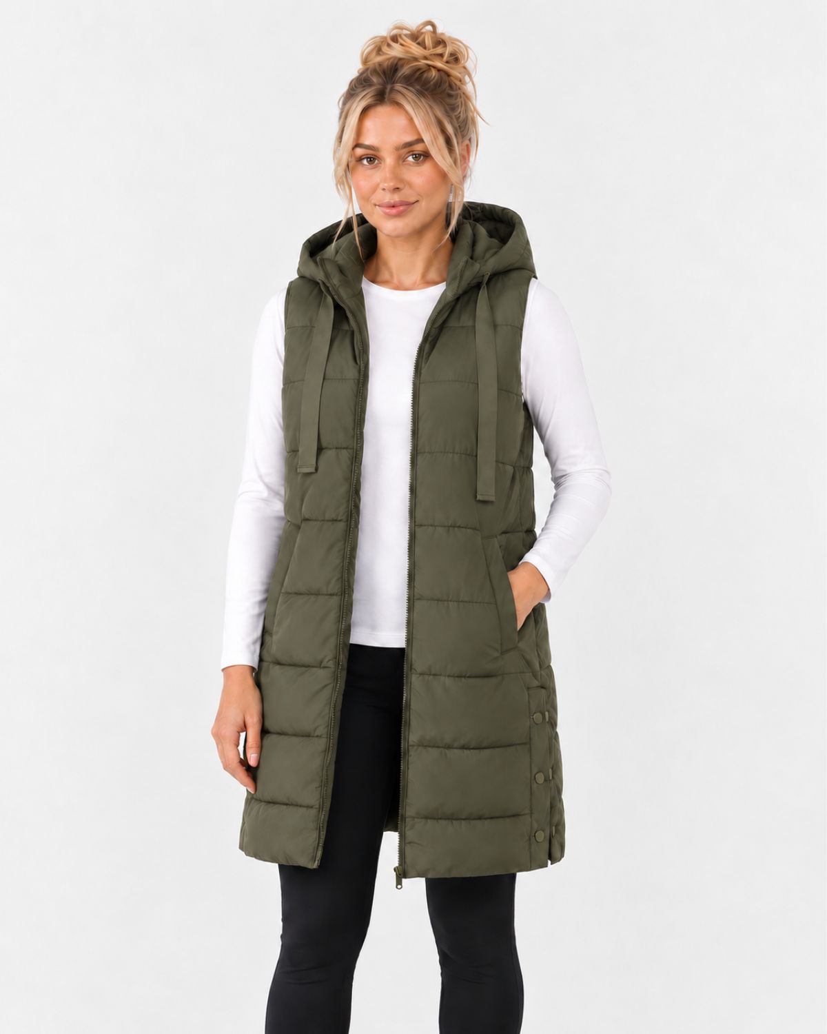 Elara – Longline Hooded Puffer Gilet