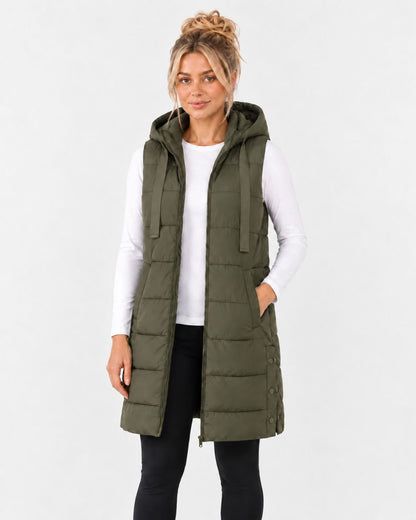 Elara – Longline Hooded Puffer Gilet