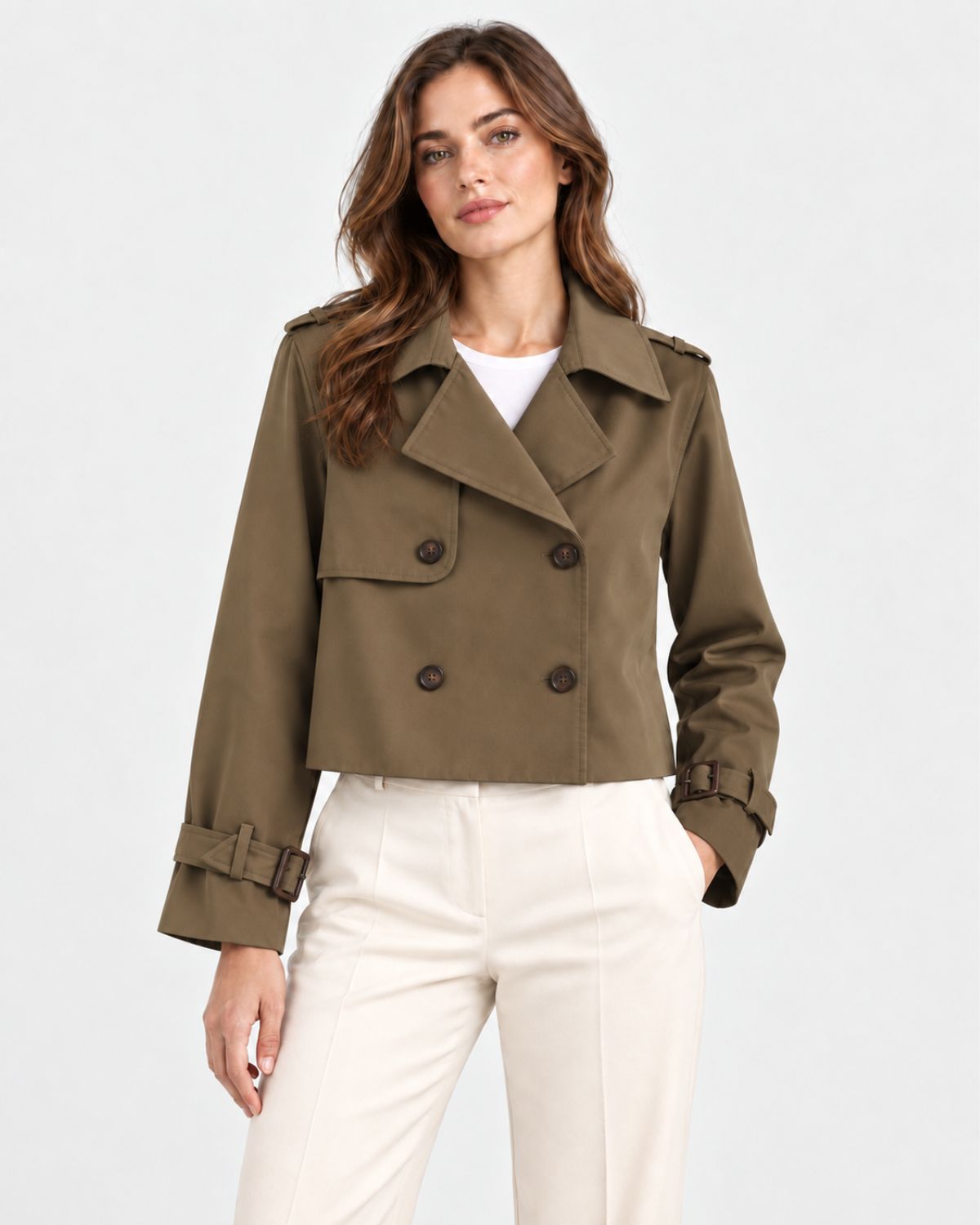 Clara – Cropped Double-Breasted Trench Jacket
