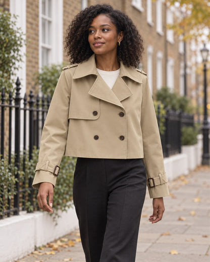 Clara – Cropped Double-Breasted Trench Jacket
