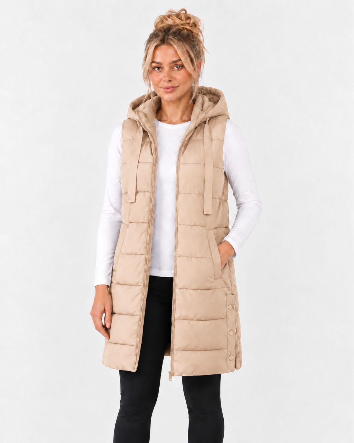 Elara – Longline Hooded Puffer Gilet