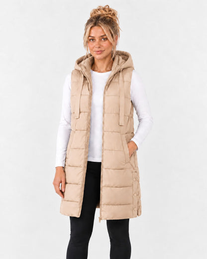 Elara – Longline Hooded Puffer Gilet