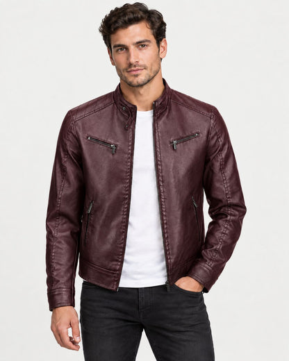 Harrison – Stand-Collar PU Leather Jacket