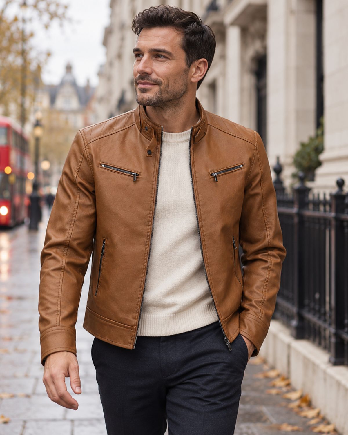 Harrison – Stand-Collar PU Leather Jacket