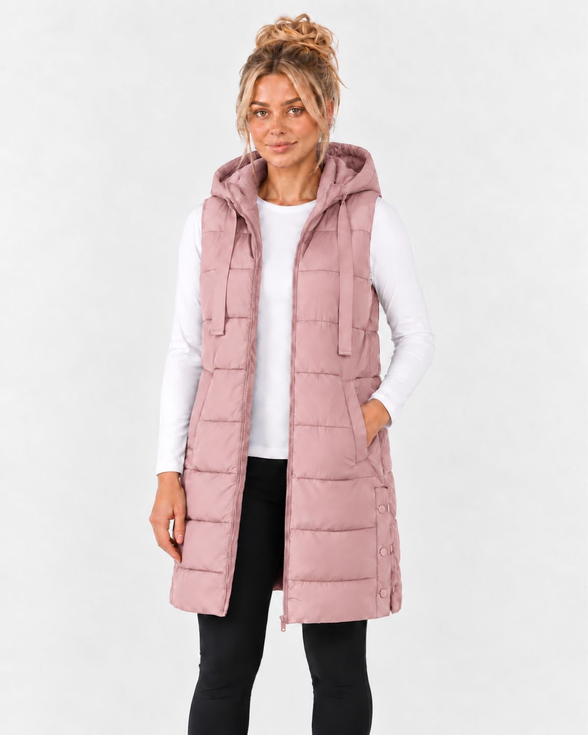 Elara – Longline Hooded Puffer Gilet