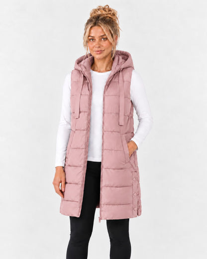 Elara – Longline Hooded Puffer Gilet