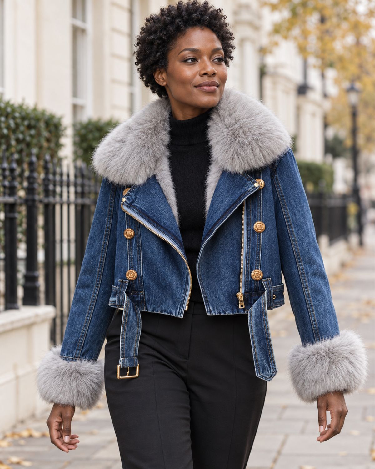 Odette – Fur-Trim Denim Jacket